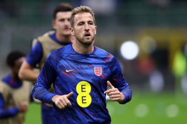 23 Eylül 2022 'de İtalya' nın Milano kentinde oynanan UEFA Uluslar Ligi A Grubu 3 karşılaşmasında İngiltere 'den Harry Kane ile San Siro arasında oynanan karşılaşma..
