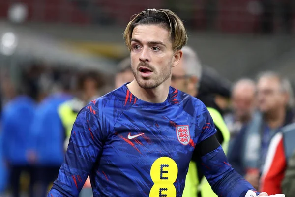 23 Eylül 2022 'de İtalya' nın Milano kentinde oynanan UEFA Milletler Ligi A Grubu 3-Grubu karşılaşmasında İngiltere 'den Jack Grealish.