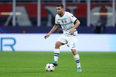 Chelsea Fc takımından Mateo Kovaciç, 11 Ekim 2022 'de İtalya' nın Milano kentinde bulunan Giuseppe Meazza Stadyumu 'nda AC Milan ile Chelsea FC arasında oynanan E Grubu karşılaşmasında.