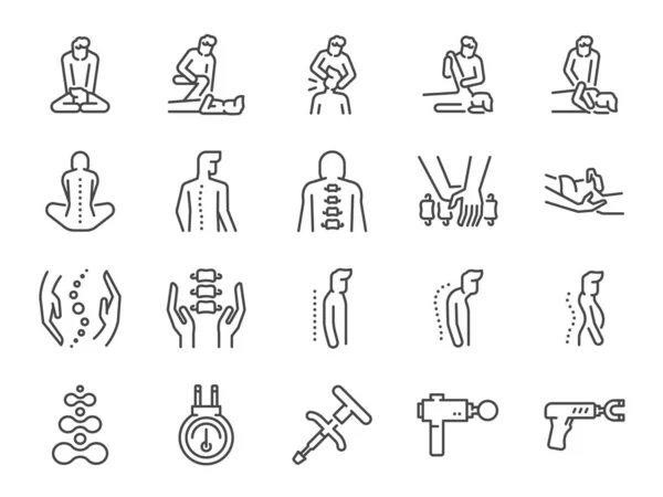 Conjunto Iconos Línea Quiropráctica Incluido Los Iconos Como Quiropráctico Tratamiento — Vector de stock