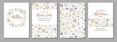 Renkli kar taneleri ve yazıtlı bir dizi Noel arkaplanı Mutlu Noeller. Kart veya davet şablonları.