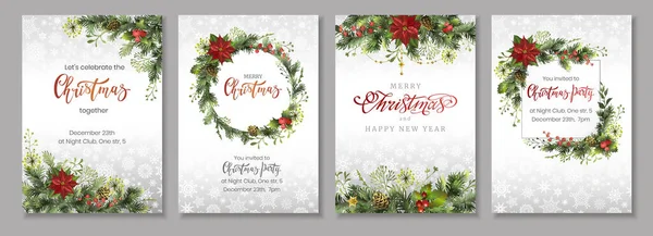 メリークリスマス企業休日カード、チラシや招待状。お祝いのフレームと背景のためのデザインテンプレート. — ストックベクタ