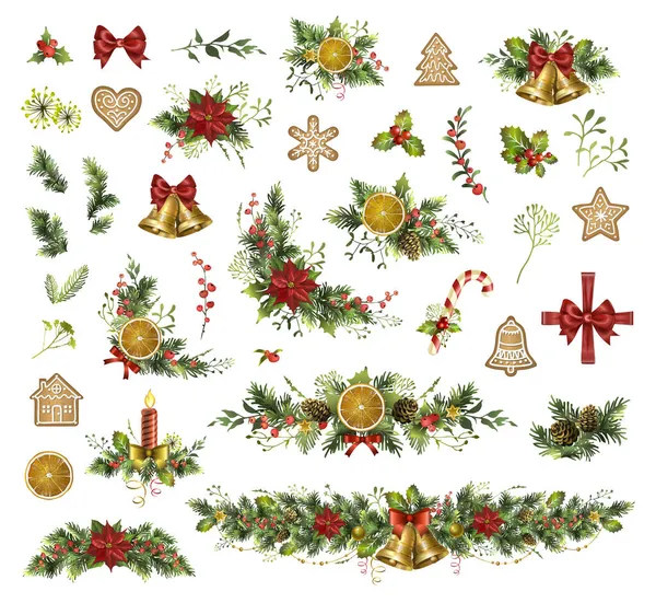 Grote set van kerstelementen voor uw ontwerp. Kerstdecor. — Stockvector