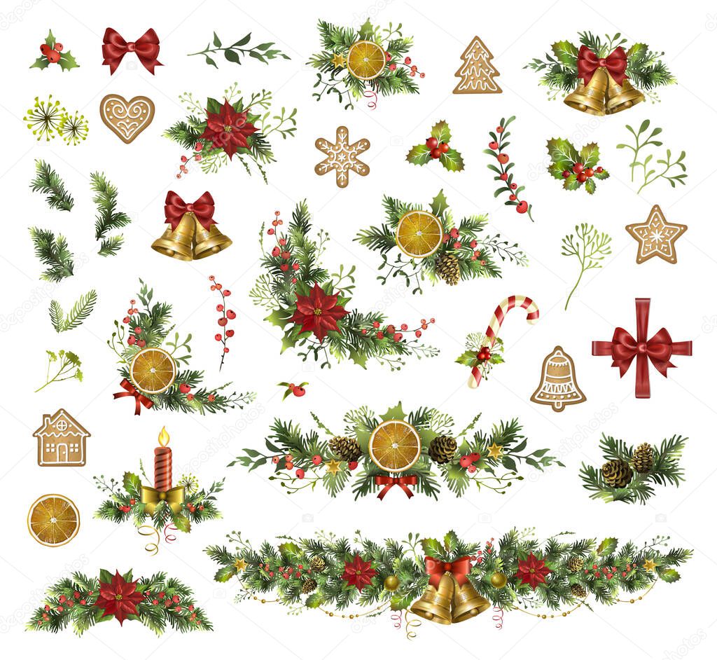 Large set of Christmas elements for your design. Christmas decor.