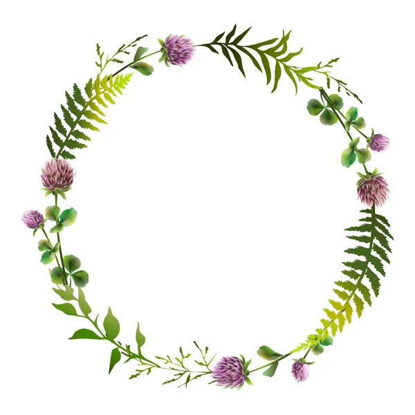 Floral wreath with clower and herbs. Hello summer.. Floral round frame. — стоковый вектор