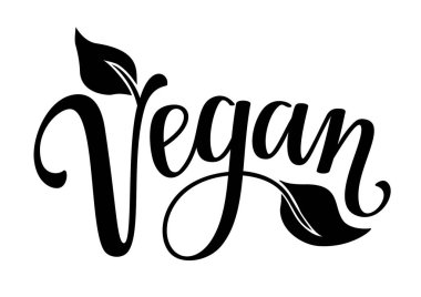 Vejetaryen siyah yapraklı el yazısı. Etiket, etiket, pul. Vektör illüstrasyonu.