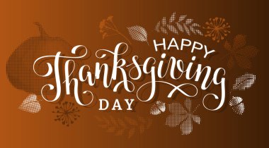 Yazılı ve turuncu arkaplanlı Şükran Günü kompozisyonun kutlu olsun. Vektör illüstrasyonu.