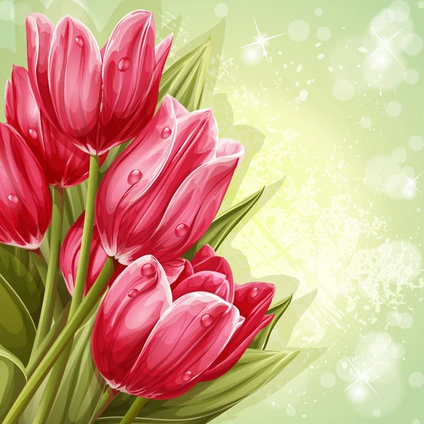 Preview background bouquet of pink tulips for your text — Stock Vector