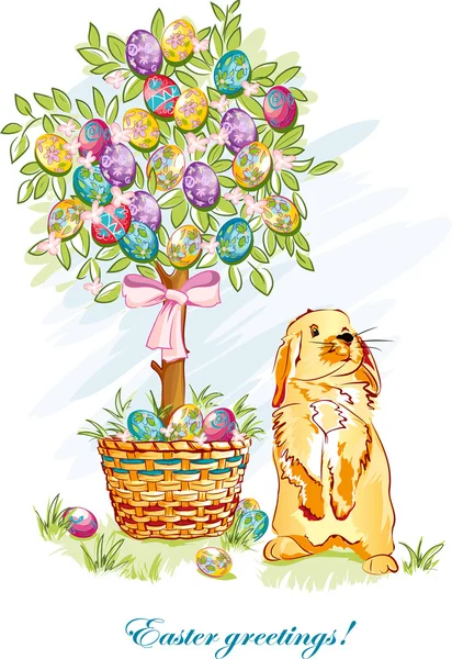 Easter card with rabbit and basket-EPS10 — Stock Vector