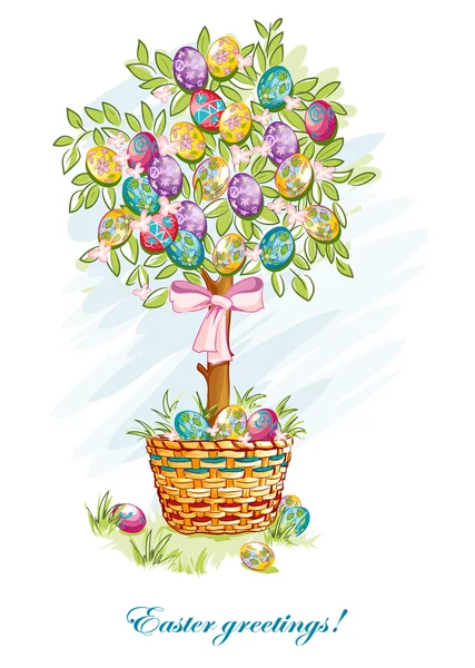 Cartão postal festivo com ovos de Páscoa e cestas-EPS10 — Vetor de Stock