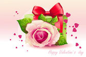 karta pro den svatého Valentýna růžové růže s zelený box-eps10