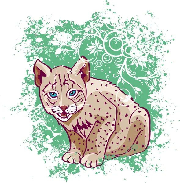 Jeune lynx sur fond vert — Image vectorielle