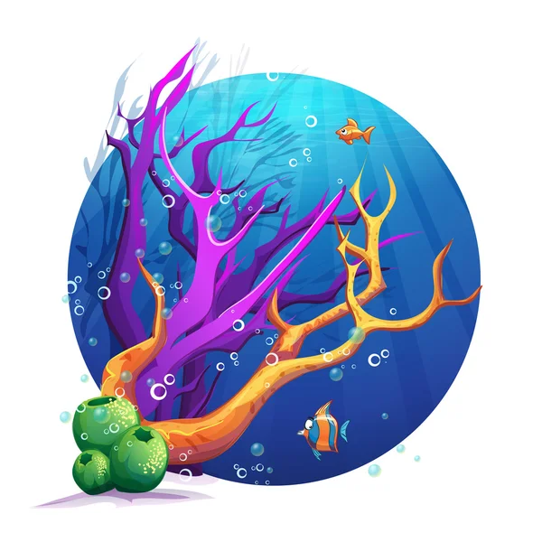 Monde sous-marin avec coraux et fu de poisson — Image vectorielle