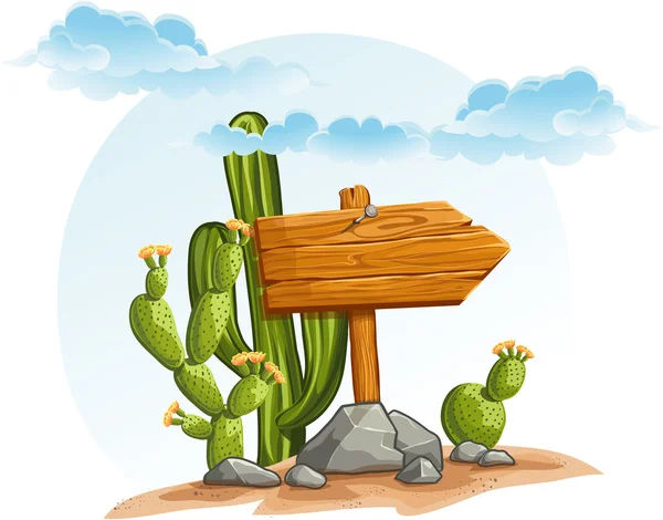Wooden pointer with cacti — Stock Illustration Wooden pointer with cacti Royalty Free Stock Vectors