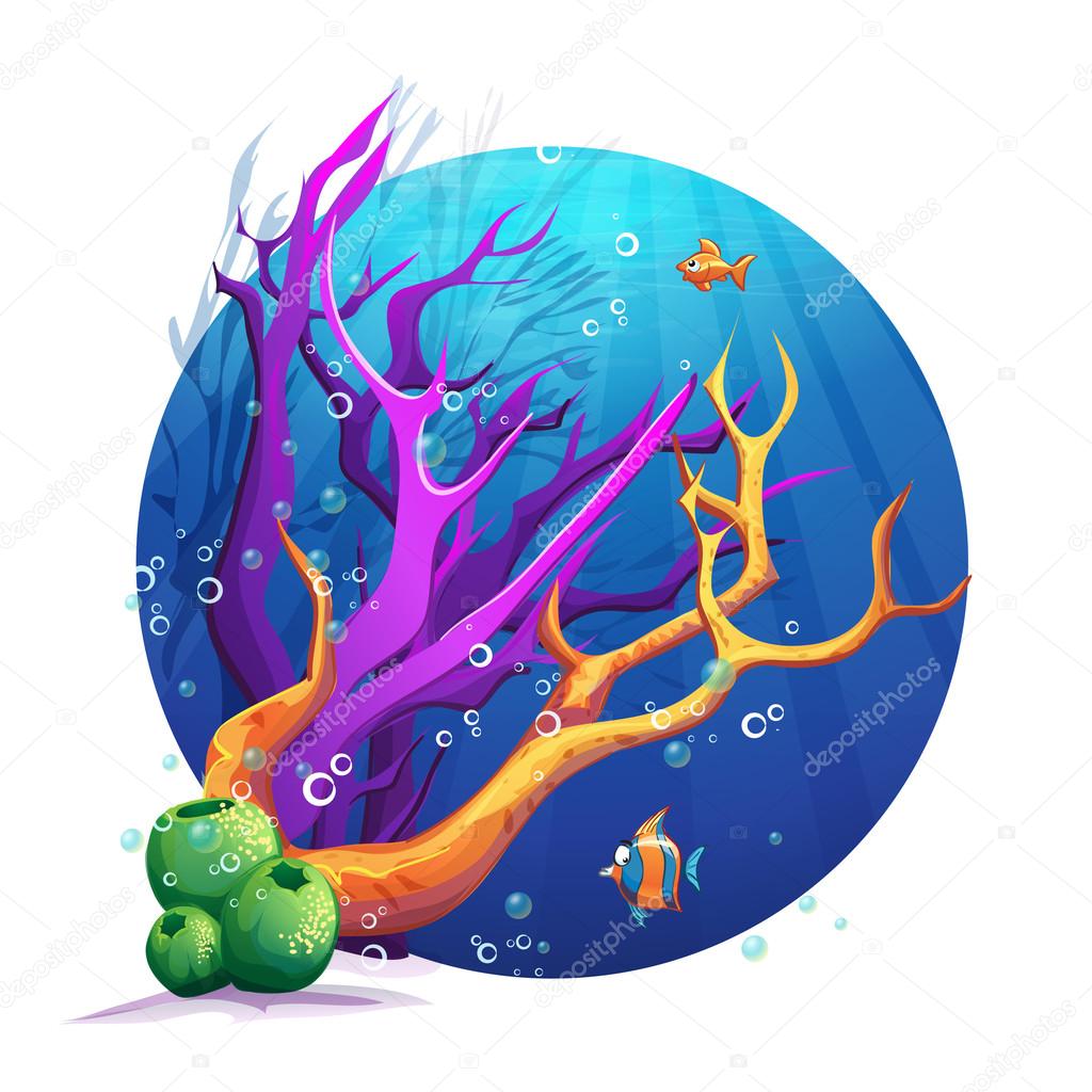 Underwater world with corals and fish fu