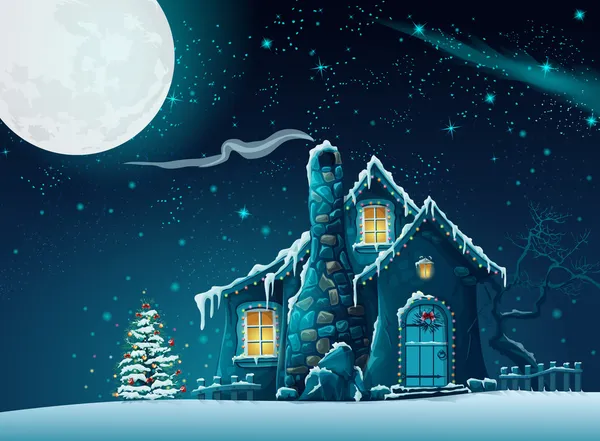 Noel gecesi muhteşem bir ev ile — Stok Vektör