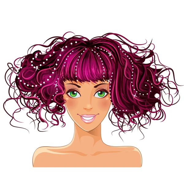 Menina com cabelo rosa e olhos verdes —  Vetores de Stock