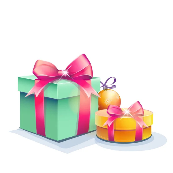 Gift boxes and Christmas tree balls — Stock Vector