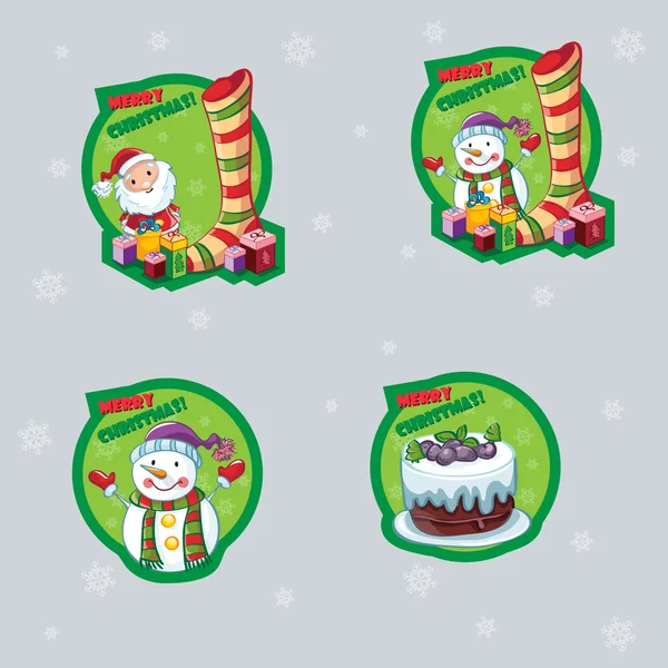 Christmas with a snowman, Santa Claus and cake. — Stock Vector