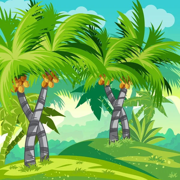 ココナッツの木々 とジャングル. — ストックベクタ