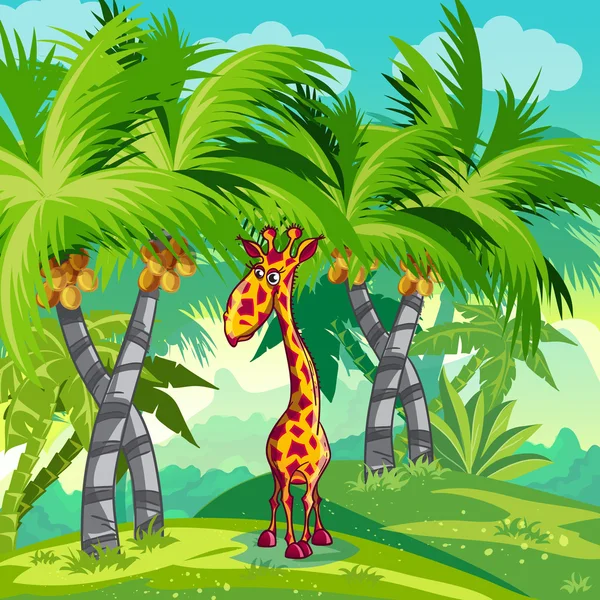 Jungle avec une girafe . — Image vectorielle