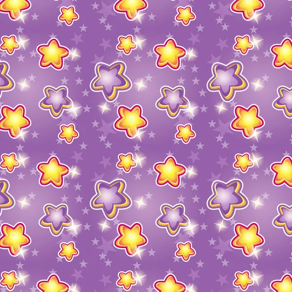 Modello di stelle dei cartoni animati su sfondo viola — Vettoriale Stock