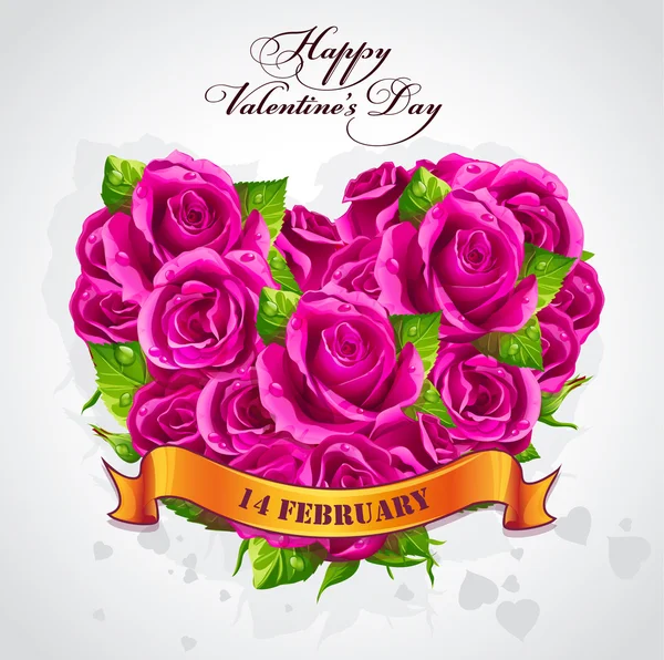 Happy Valentine's Day with a heart of roses — Stock Vector