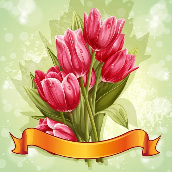Buquê de flores de tulipas rosa — Vetor de Stock