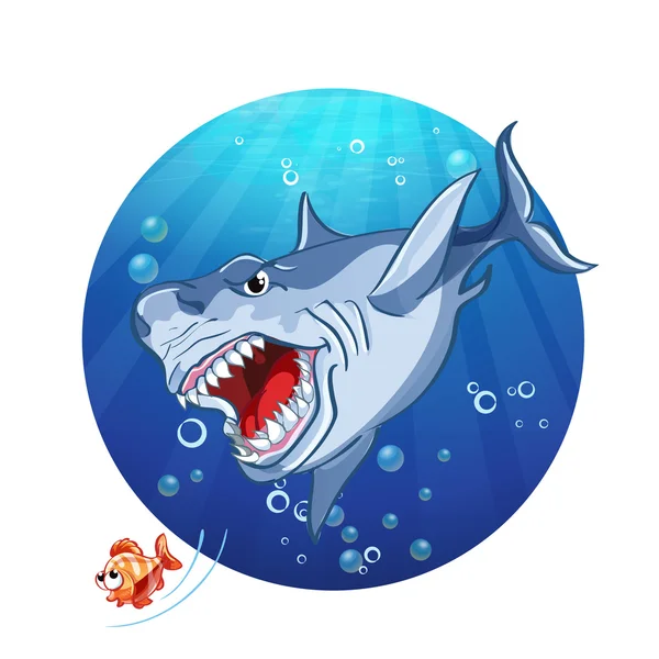 Köpekbalığı küçük balığın peşine düşmek — Stok Vektör