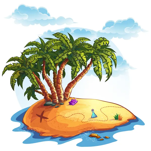 Island with palm trees and treasures — Stock Illustration Island with palm trees and treasures Stock Illustration