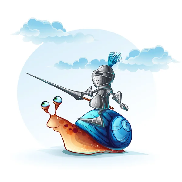 Illustration drôle chevalier sur la cochlée — Image vectorielle
