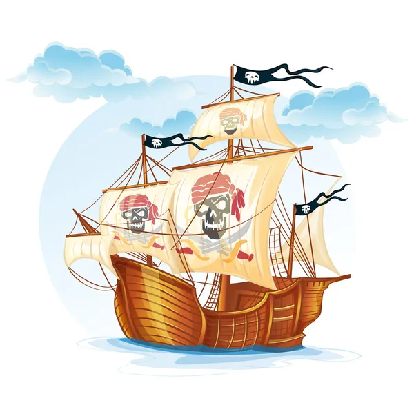 Image caravel ship pirates. XV century — Stock Vector
