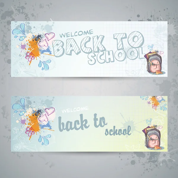 Sada s dvěma horizontální transparenty s školní batoh — Stockový vektor