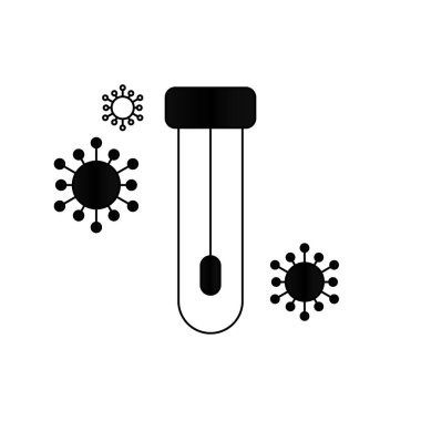 Covid-19 PCR virüs vektör çizgisi ikonu. Tıbbi laboratuvar analiz logosu. Piktogram web tasarımı izole edilmiş. DNA laboratuvar temizleme kiti.