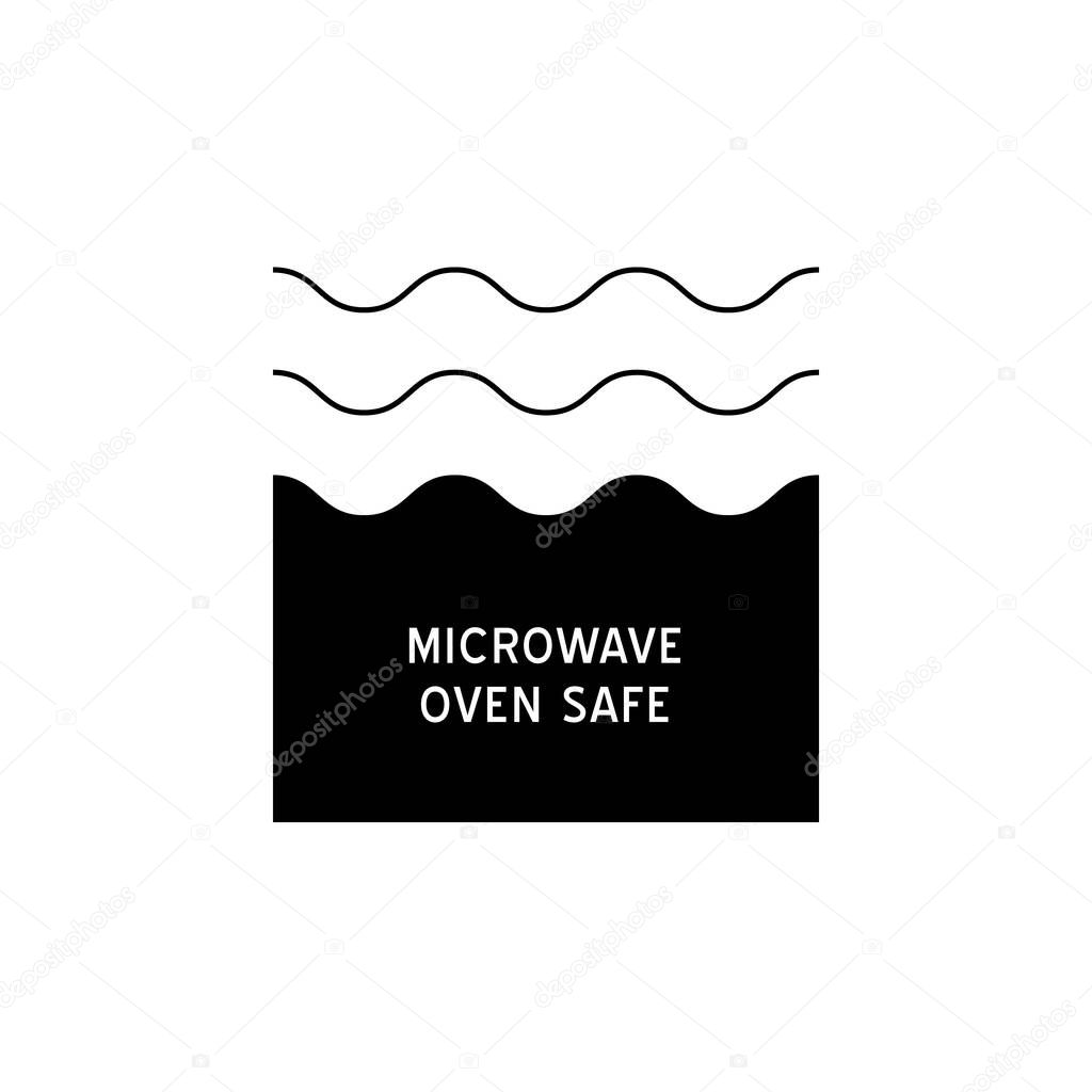 Microwave oven safe vector outline icon. Wave Cooking line logo.  Reheat meal  kitchen pictogram. Instructions for packaging food products. Isolated elements.