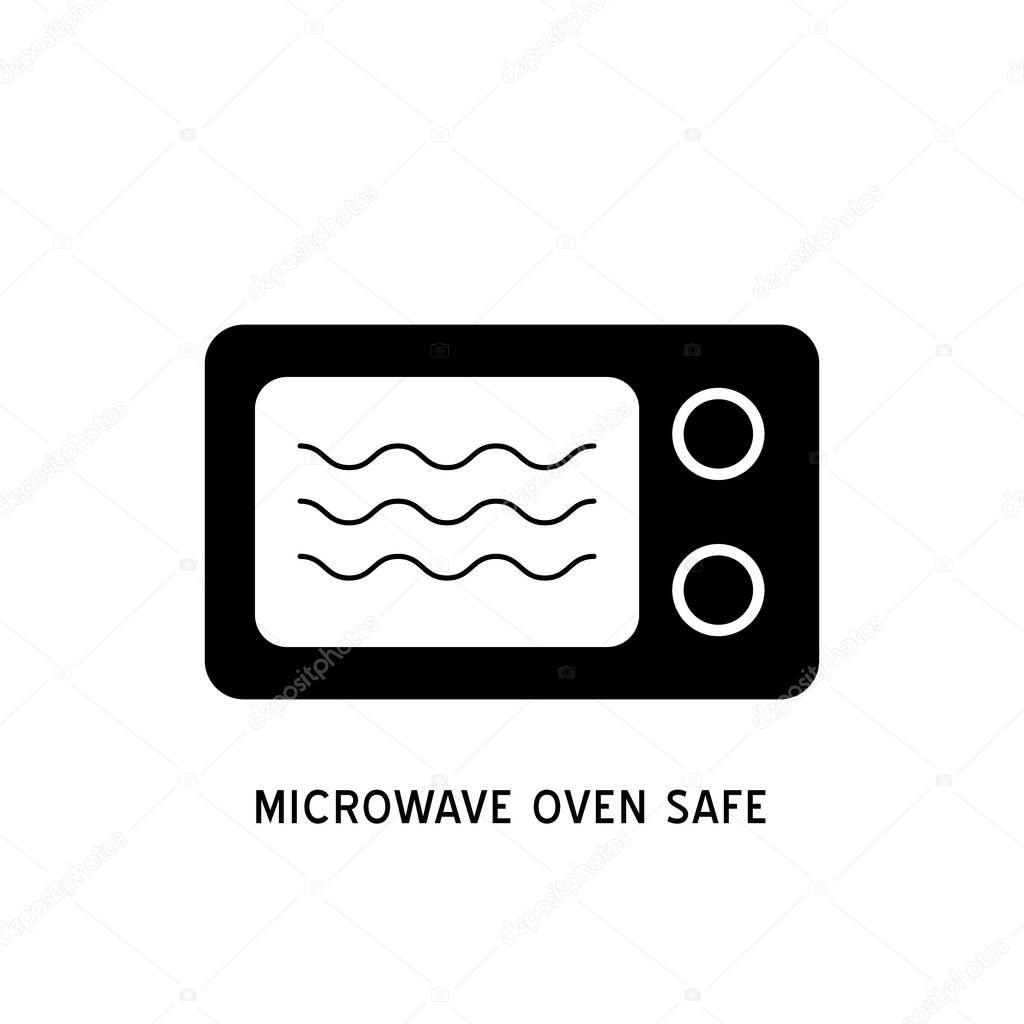 Microwave oven safe vector outline icon. Wave Cooking line logo.  Reheat meal  kitchen pictogram. Instructions for packaging food products. Isolated elements.