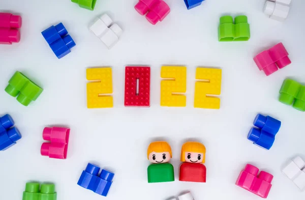 Blocos Construção Coloridos Brinquedos Figuras Plástico 2022 Números Menino Menina — Fotografia de Stock