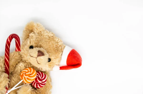 Jouet Peluche Ours Peluche Dans Chapeau Rouge Père Noël Sur — Photo