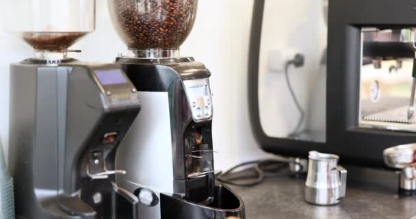 Ekose Gömlekli Profesyonel Bayan Barista Kahve Makinesiyle Kahve Makinesini Tezgahta — Stok video