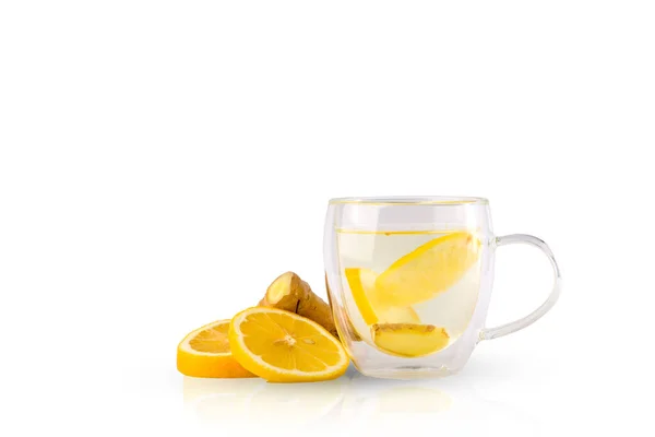 Limon Zencefilli Tıbbi Çay Limon Dilimleri Zencefil Çay Bardağı — Stok fotoğraf