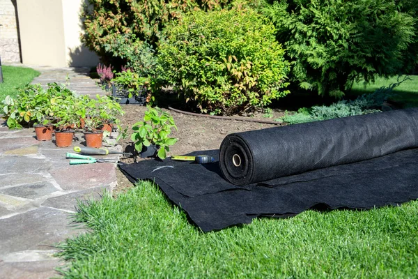 Çilek ekme hazırlığı. Jeotextile, skapula, santimetre, sinek tohumu.