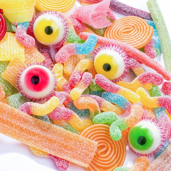 Gummy Jelly Candies Close Colorful Candy Background Top View Stock Kép
