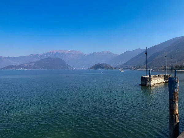 Bergamo Italy 2022 Panoramic Lake Iseo Fourth Largestlakeinlombardy Italy Fed — 图库照片