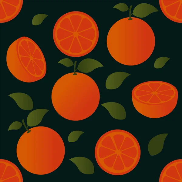 オレンジ柑橘系の黒のテクスチャ壁紙の背景の繰り返しパターン生地ギフト包装ベクトル — ストックベクタ