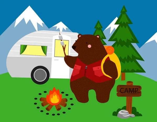 Camping oso — Vector de stock