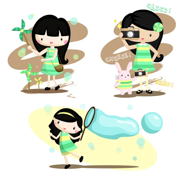 Conjunto de vectores Happy Girl — Vector de stock