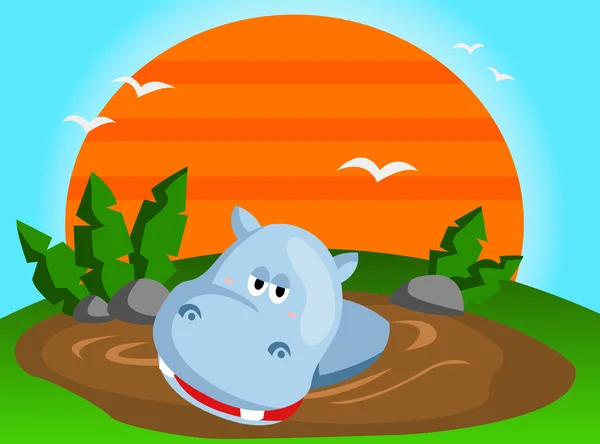 Hipopótamo na lama — Vetor de Stock