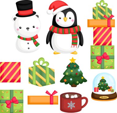 Noel ile ilgili birçok nesnenin vektörü