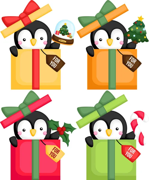 Ein Pinguin Vektor Einem Geschenkkarton — Stockvektor
