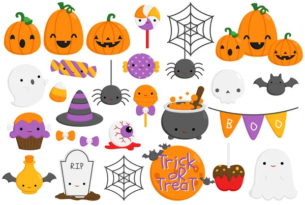 Vektor Készlet Aranyos Egyszerű Halloween Tételek — Stock Vector